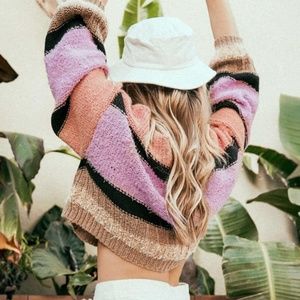 Urban Outfitters Boat Neck Balloon Sleeve Striped Knit Sweater